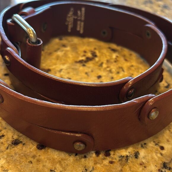 Brown Leather Belt Large 39" Aventura Hubbard nail head - Picture 3 of 6